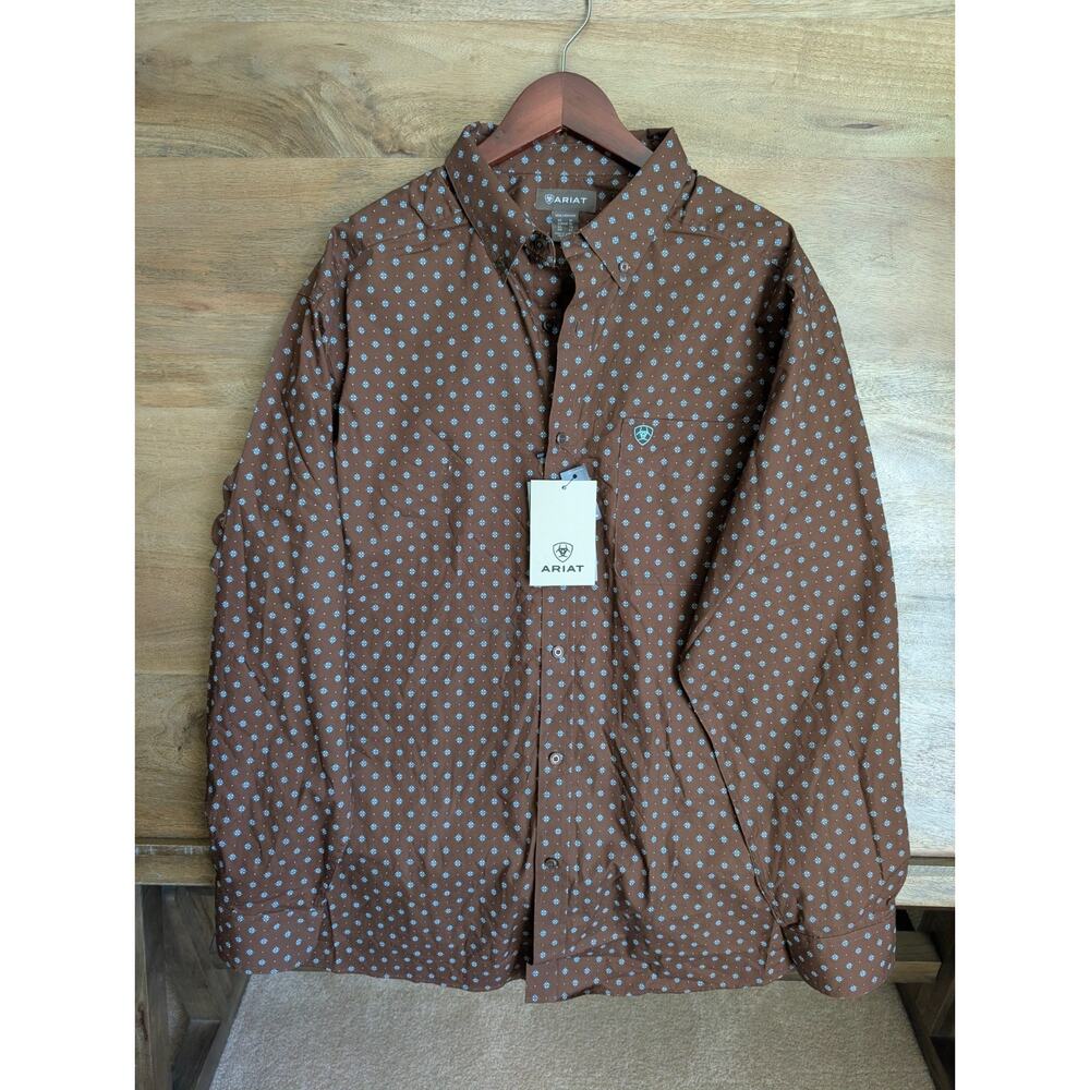 NWT Ariat Shirt Men XL Dark Brown Pattern Gunnar Potting Long Sleeve Button Down